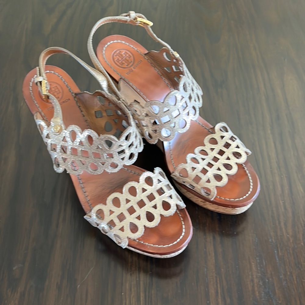 Tory Burch metallic wedge sandals